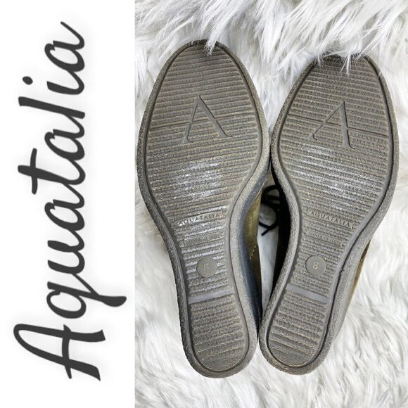 AQUATALIA Vianna Weatherproof Moss Green Suede Wedge Bootie, Size 8 - Picture 8 of 11